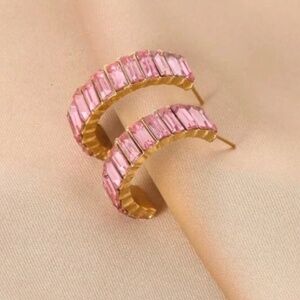 ❤️ FREE Baguette Hoop Rhinestone Chic Girly Classy Party Elegant Moon Earrings